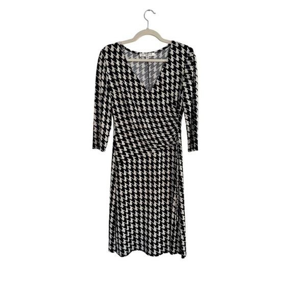 Evan Picone Black and White Houndstooth Faux Wrap Dress Size 8 - Picture 1 of 6